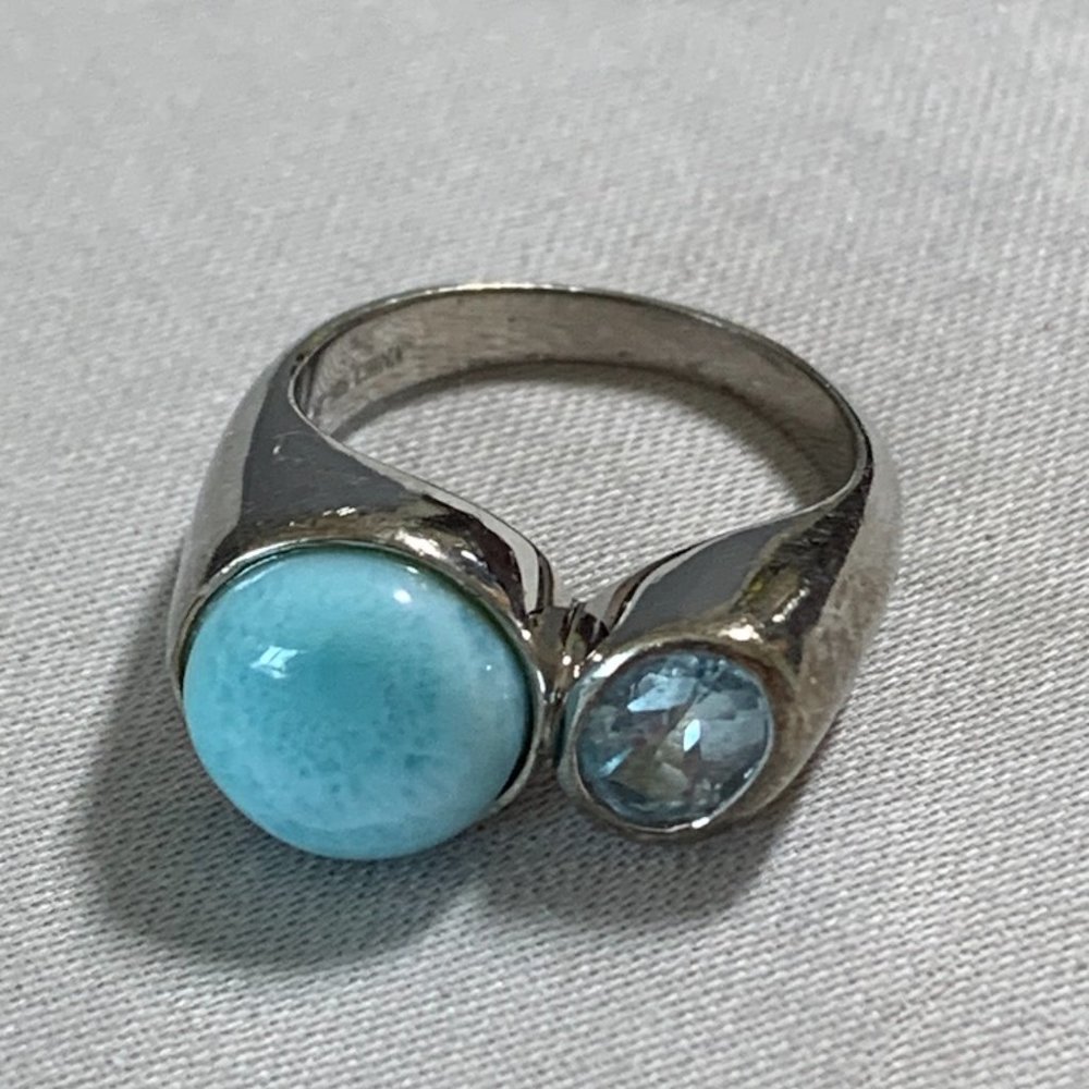 RING 925 Silver with Turquoise Stone, 7.5 in, plus blue stone
